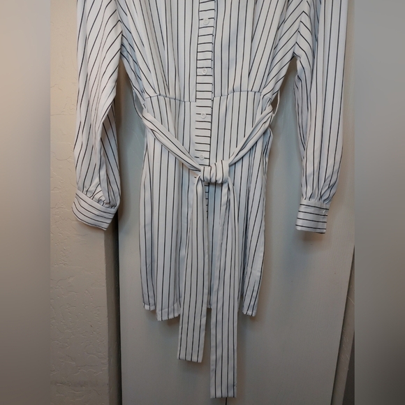 Pinstripe Shirt Dress Size Medium Long Sleeve Button Up Career Preppy Office - Picture 5 of 11